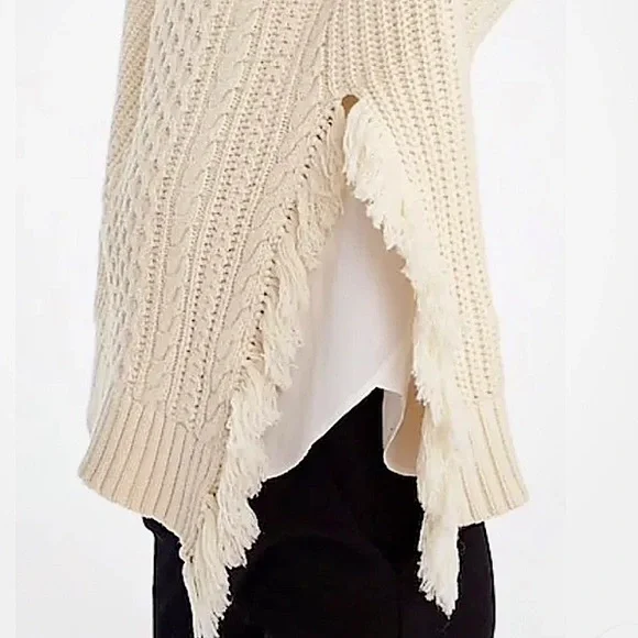 J.Crew Cable Knit Sweater with Side Slit Fringe Detail in Ivory - Picture 10 of 16